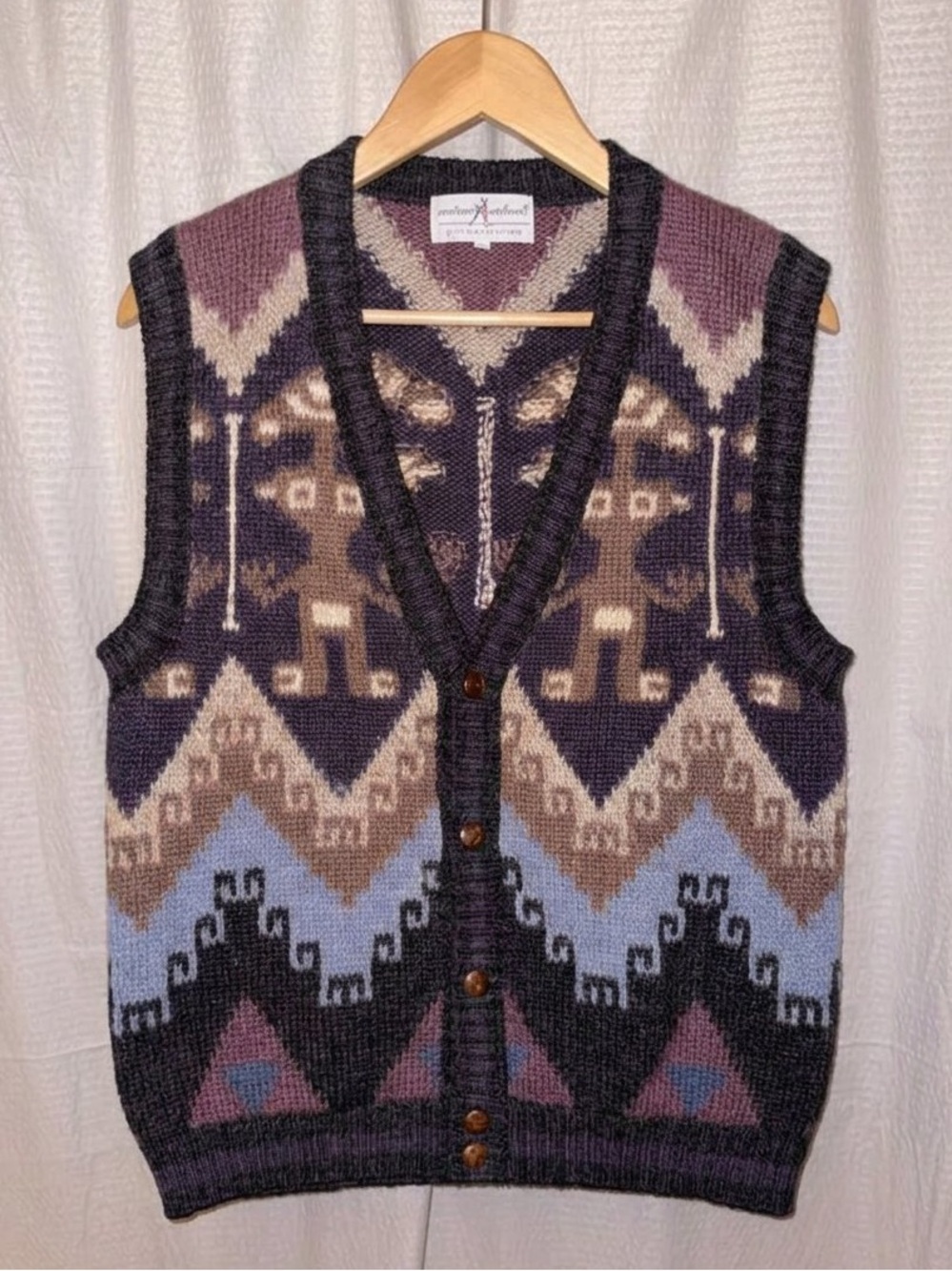 Vintage Peruvian Connection 100% Alpaca Sweater Vest Geometric Rare 80s 90